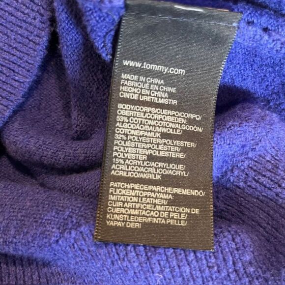 Tommy Hilfiger Lux Cotton 1/4 Zip Sweater with Elbow Patches Blue Size Large - Picture 9 of 12